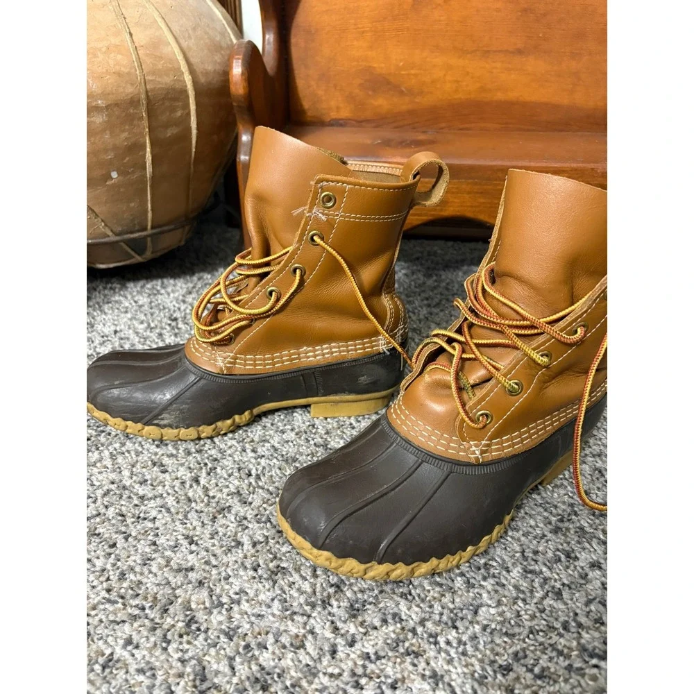 LL Bean Bean Boots 8 Inch Duck Boots 6M Tan Brown Made in USA Vintage Style